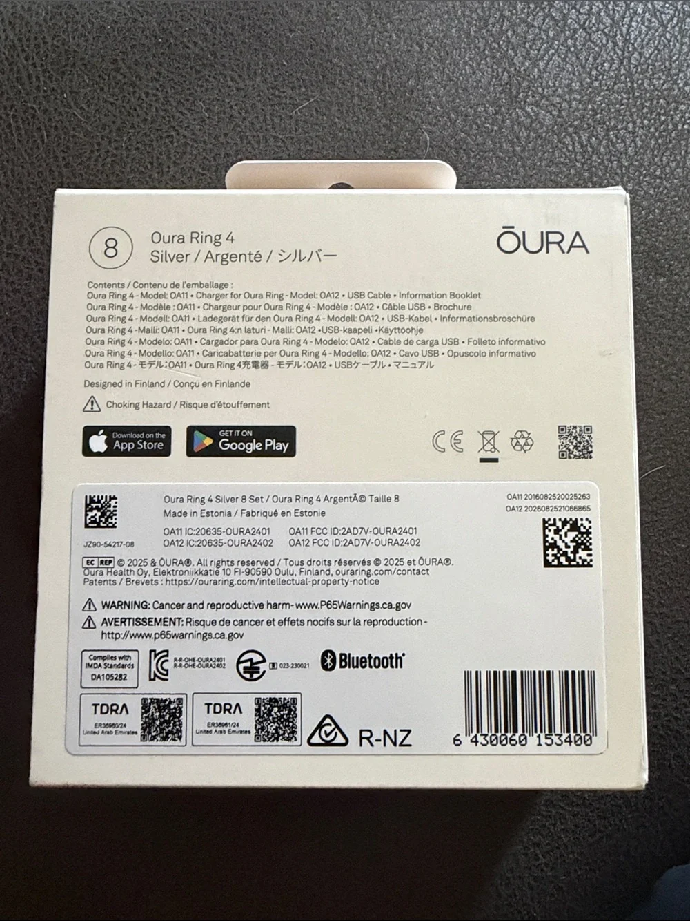 Oura Silver Smart Ring - Size 8